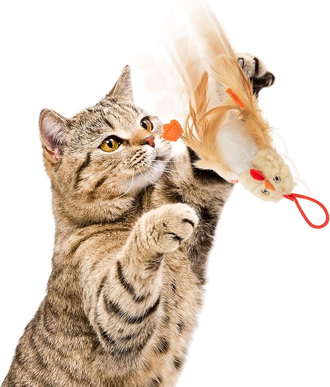 Petlinks HappyNip Flying Chicken Electronic Sound Launcher Cat Toy, Contains Silvervine & Catnip, Battery Powered - Beige, One Size