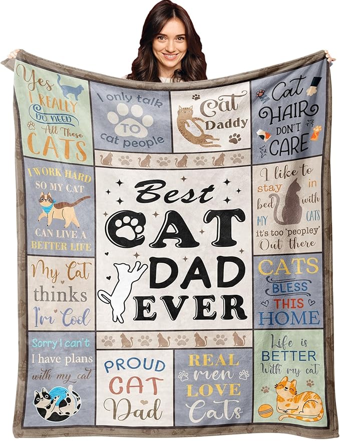 XALAZY Cat Dad Gifts for Men Blanket 50" X 60", Cat Dad Gifts for Dog Lovers& Owners, Best Cat Blanket Throw