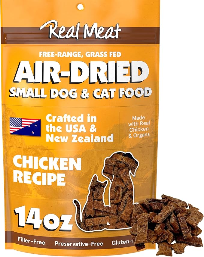 Real Meat Air Dried Cat Food & Dog Food w/Real Chicken - 14oz of USA-Crafted Grain-Free Dry Dog & Cat Food Sourced from Free-Range, Cage-Free Chicken - All Natural, High Protein Pet Food
