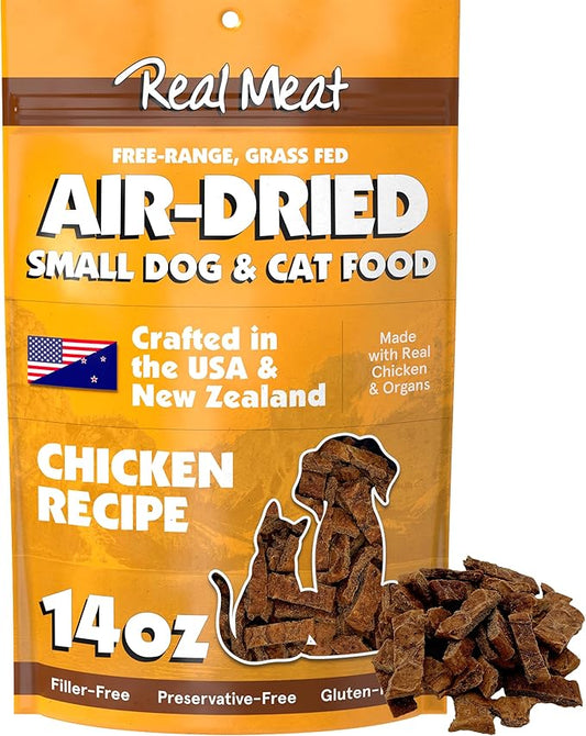 Real Meat Air Dried Cat Food & Dog Food w/Real Chicken - 14oz of USA-Crafted Grain-Free Dry Dog & Cat Food Sourced from Free-Range, Cage-Free Chicken - All Natural, High Protein Pet Food