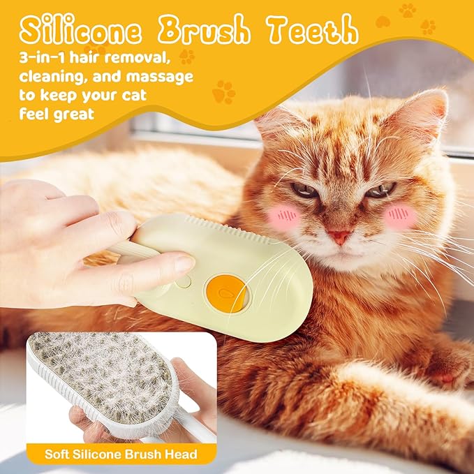 3 In 1 Pet Brush with Steam for Removing Tangled Hair from Dogs and Cats (Khaki)