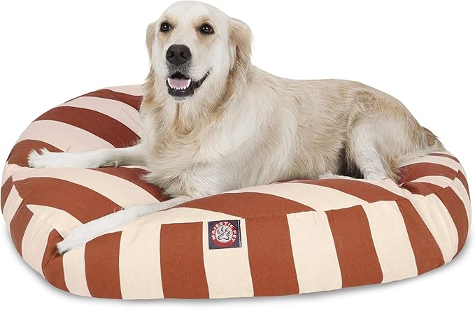 Burnt Orange Vertical Stripe Large Round Indoor Outdoor Pet Dog Bed With Removable Washable Cover By Majestic Pet Products