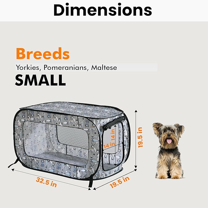 Beatrice Home Fashions Portable, Collapsible, Pop Up Kennel Travel Cat and Dog Crate, 32.5" L x 19.5" W x 19.5" H, Tail Waggers