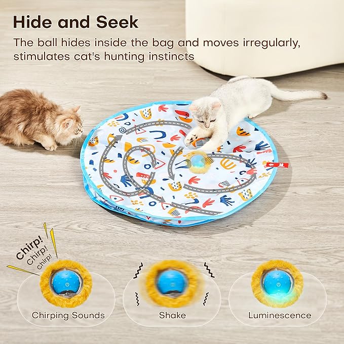 Potaroma Interactive Cat Toys, Fast Rolling Ball in Play Mat, Automatic Motion Activated Moving Ball Hide and Seek Game for Indoor Exercise Kicker, 28 Inch Play Mat
