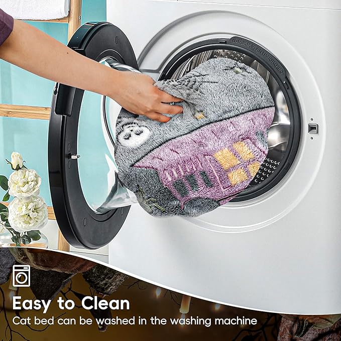 Halloween Cat Tunnel Bed, Cat Tunnels for Indoor Cats Large with Bat Wings, Foldable Cat Donut Tunnel with Soft Mat and Dangling Balls, Cat Play Tunnel Toy with Ghost, Spider Web Pattern Decorations