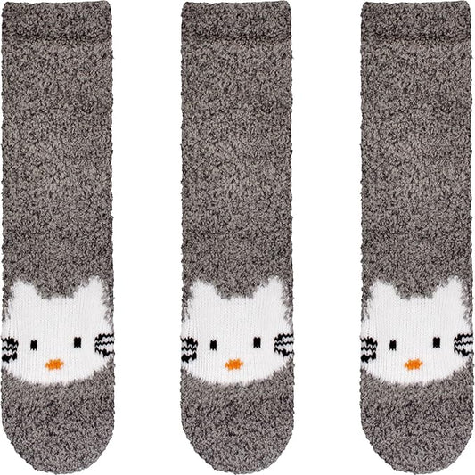 BambooMN Super Soft Warm Cute Furry Animal Non-Slip Fuzzy Cozy Fluffly Crew Winter Home Socks, Value Pack