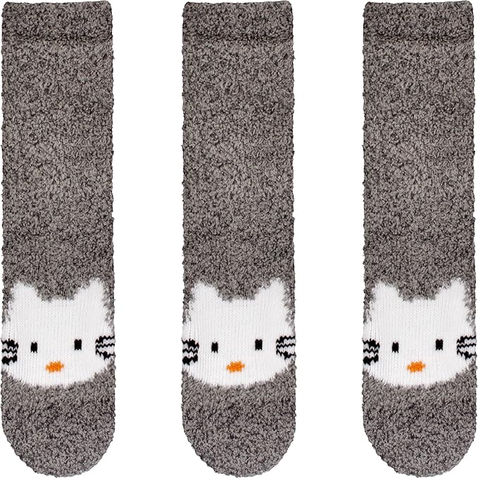 BambooMN Super Soft Warm Cute Furry Animal Non-Slip Fuzzy Cozy Fluffly Crew Winter Home Socks, Value Pack