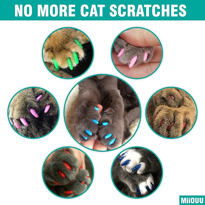 10x Colors / 100 pcs Cat Nail Caps | Cat Claw Covers with Adhesives and Applicators | Beta (XS)