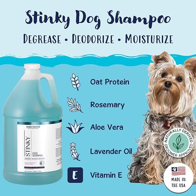 Bobbi Panter Heavy Duty Deodorizing Dog Shampoo for Degreasing & Moisturizing - Natural Ingredients, Tear-Free, pH-Balanced, 20:1 Concentrated Formula, Fresh & Clean Scent, 1 Gal.