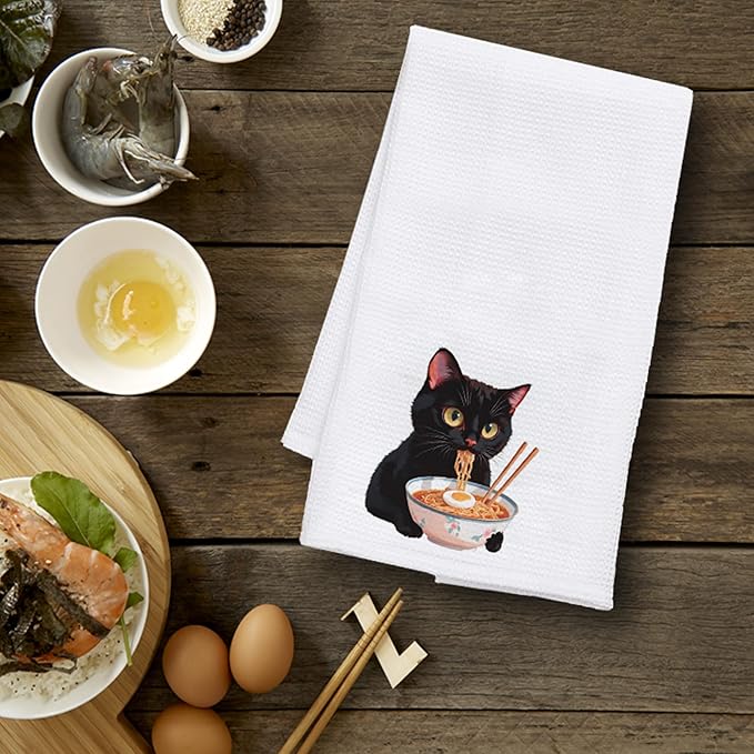 Black Cat Kitchen Towels, Black Cat Gifts, Cat Towels for Cat Lovers, Cat Hand Towels, Cat Dish Towels for Kitchen, Cat Tea Towel, Cat Mom Gifts, Cat Lady Gifts, 16x24 Inch