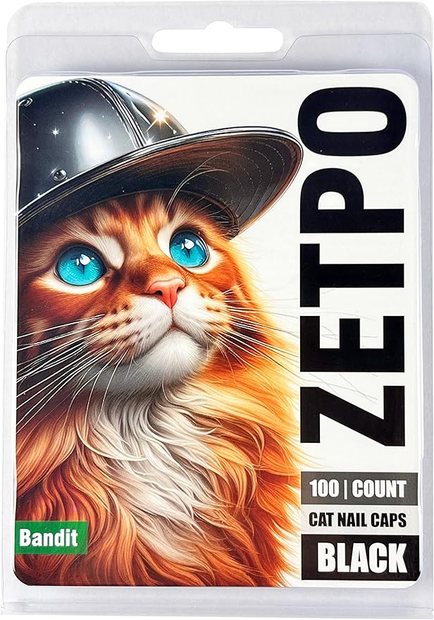 100 pcs Cat Nail Caps | Cat Claw Covers | with Adhesives and Applicators (Black, M)