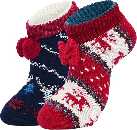 American Trends Fuzzy Socks for Women with Grippers Non Slip Christmas Socks