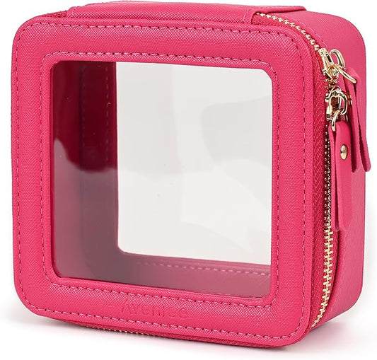 Aveniee Clear Makeup Bag Small, Mini Travel Toiletry Bag Cosmetic Bags Organizer, TSA Approved Clear Makeup Case Pouch with Zipper, Car Essentials for Women Men(Mini-Hotpink)