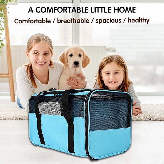 Carriers Soft-Sided Pet Carrier Large Carrier for Medium Large Cats Dogs Under 35Lbs,Breathable Ventilated Design,Collapsible Roomy Carrier with Airline Approved(X-Large,Blue)