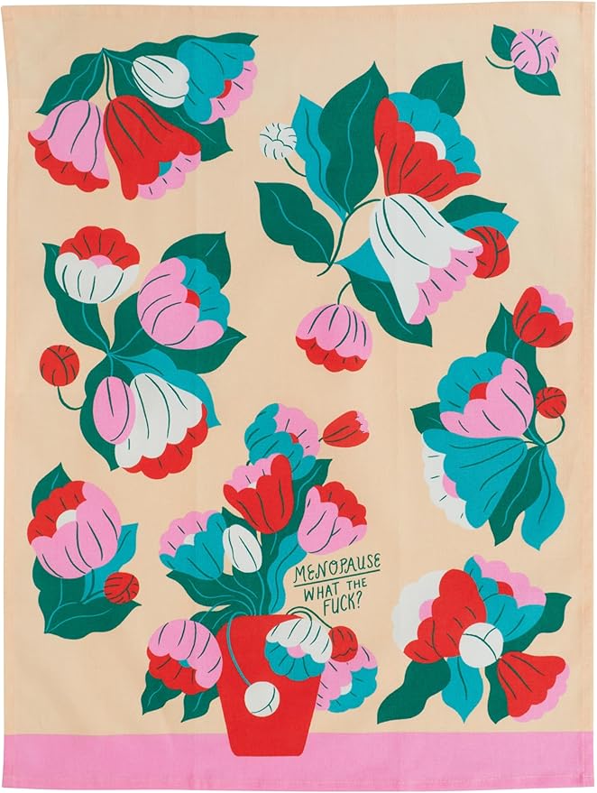 Blue Q Funny Dish Towel ~ Menopause, What The Fuck? 100% Cotton, Printed, Vibrant Colors, 28" x 21"