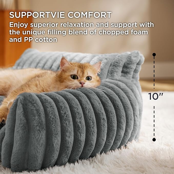 Bedsure Cute Dog Couch for Pets - Fluffy Dog Sofa with Premium Soft Corduroy Fleece, Small Dog Couch Bed with Washable Cover, Supportive Dog Sofa Bed for Medium Large Dogs, 36inch, Warm Grey