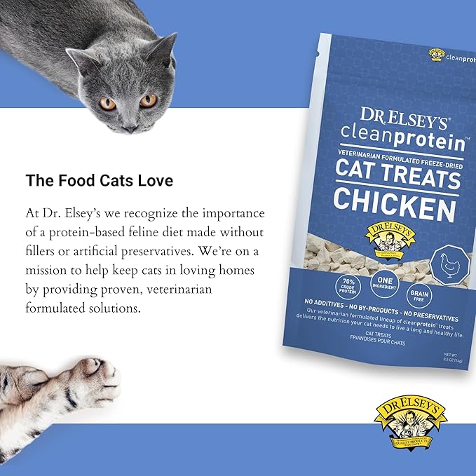 Dr. Elsey's Clean Protein Chicken Cat Treats - Freeze Dried Cat Food for All Cats - Chunky Healthy Cat Food w/Natural Ingredients, No Filler & Grains Cat Dry Food for Traning (0.5oz)