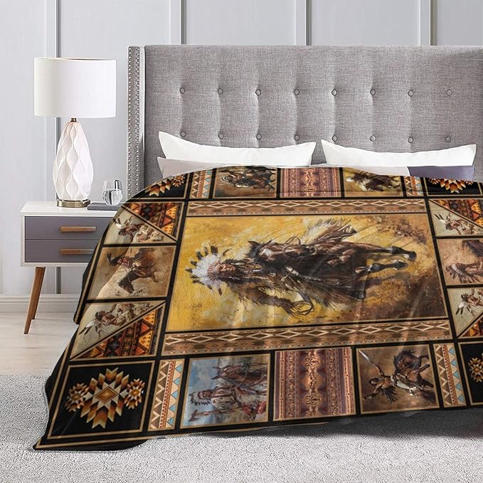 Native Americans Indian Blanket for Woman Indian Throw Blanket Indian Chief Decor Stuff Merch Cozy Fleece Fuzzy Warm Soft Lightweight Plush Bedding Native American Gifts for Girls Men Couh 50"X40"