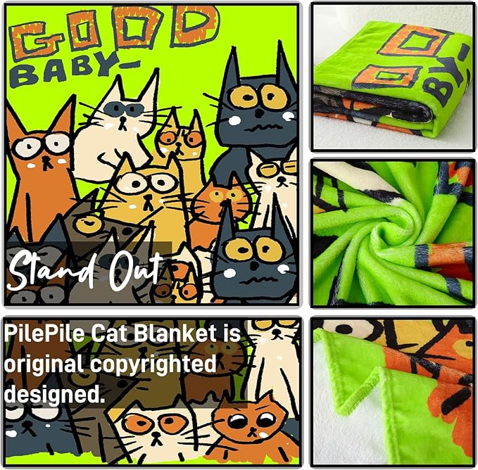 2025 Best Gift Cat Original Designer Throw Blanket, Warm Soft Cute Cat Lover Gifts for Women, Cat Mom Gifts for Cat Lovers, Funny Cat Themed Gifts Blanket for Kids, Birthday Christmas, Green
