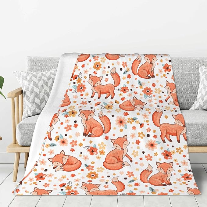 Fox Soft Throw Blanket Flannel Fleece Blankets Warm Cozy Lightweight Fuzzy Blanket for Bed Sofa Couch Home Decor 80"X60"
