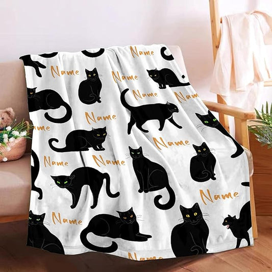 RAMEN BLANKET Custom Black Cats Blanket Throw Super Soft and Cozy Blankets for Home Decoration, Couch, Bed, Sofa 50 in x 40 in Small for Kids for All Seasons