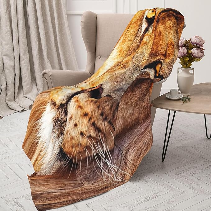Lion Soft Throw Blanket Flannel Fleece Blankets Warm Cozy Lightweight Fuzzy Blanket for Bed Sofa Couch Home Decor 80"X60"