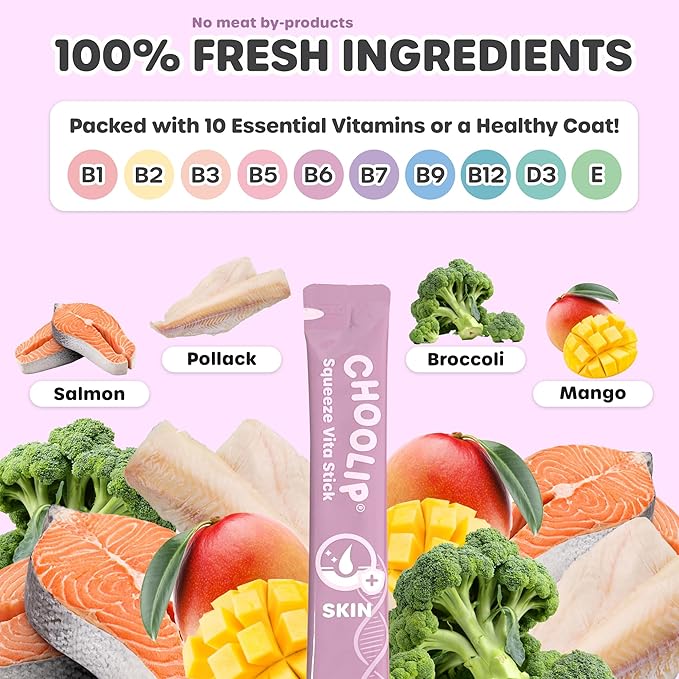 Squeeze Vita Stick Lickable Treats for Dogs & Cats. 49 Skin & Coat Support Sticks with Essential multivitamins. Soft and Tasty Paste for All Life Stages, Supporting Skin & Coat Health