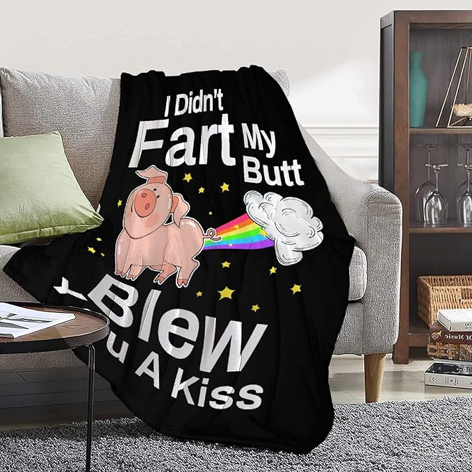 Pig Blanket Funny Gift for Men Women Soft Flannel Cozy Sherpa Blankets Funny Idea for Adult Pig Kiss Pattern Throws Funny Things for Teen Girls Boys Kids Bed Sofa Couch,60x80Inches