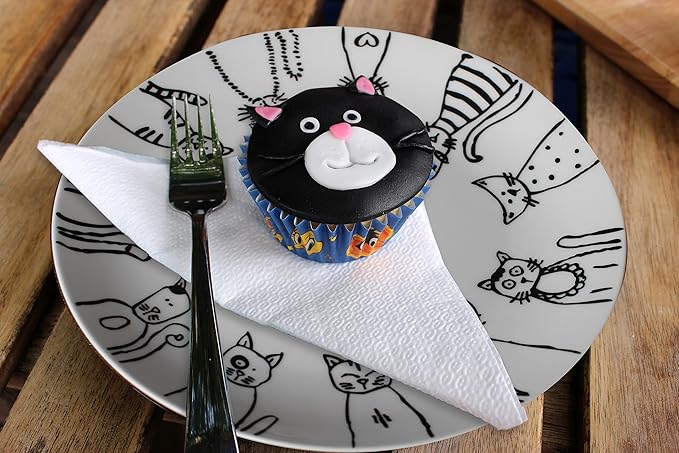 Cartoon Cat Porcelain 10.5-Inch Dinner Plate Set,Set of 2
