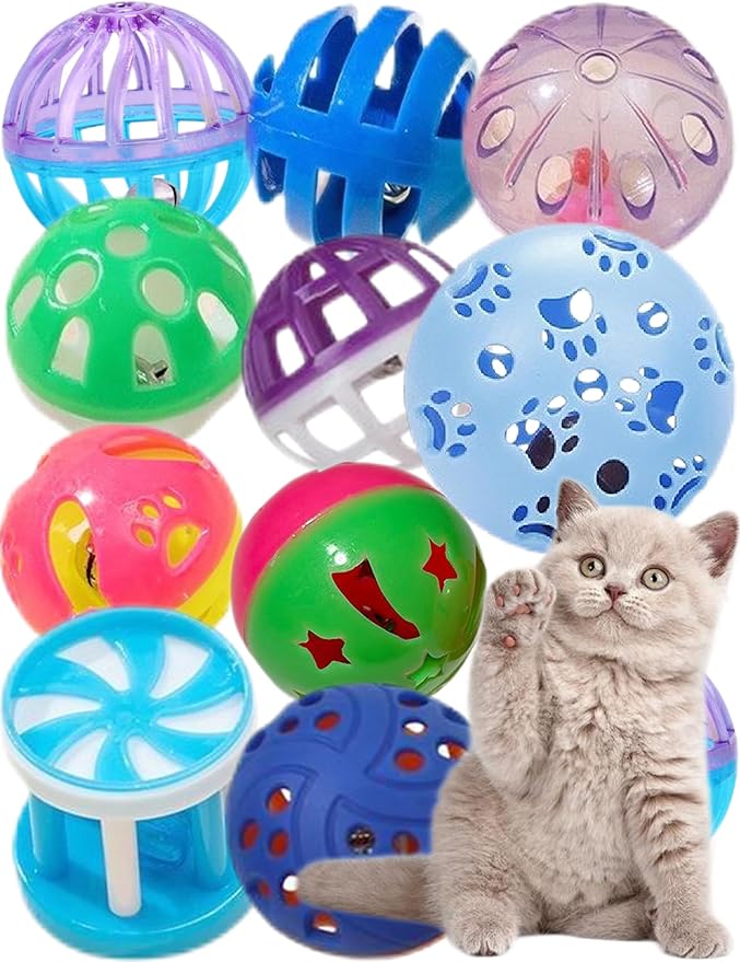 Cat Toys for Indoor Kittens Plastic Balls with Bells 10 Assorted Colors Ideal for Playtime Hunting Instinct Stimulation and Daily Exercise
