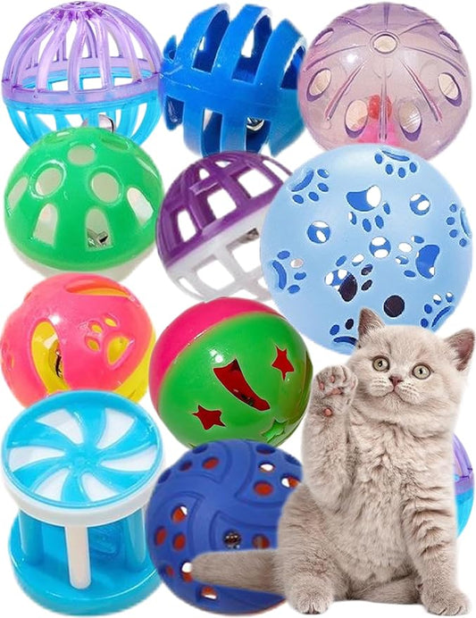 Cat Toys for Indoor Kittens Plastic Balls with Bells 10 Assorted Colors Ideal for Playtime Hunting Instinct Stimulation and Daily Exercise