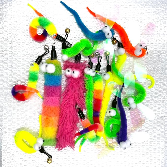 Cat Worm Toy Refills Cats Teaser Toys Cat Wand Refill Wand Replacement Cat Wand Attachments Cat Fishing Pole Toy Refill 16Pcs Cat Worms Refill,Cat Wand Toy Assorted Teaser Refills