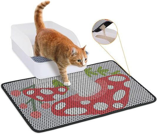 Bienbee Cat Litter Mat, 24"x15" Cat Litter Trapping Mat, Double Layer Litter Mat with Non-Slip Rubber Bottom, Urine and Water Proof, Keeps Floors Clean Mushroom M