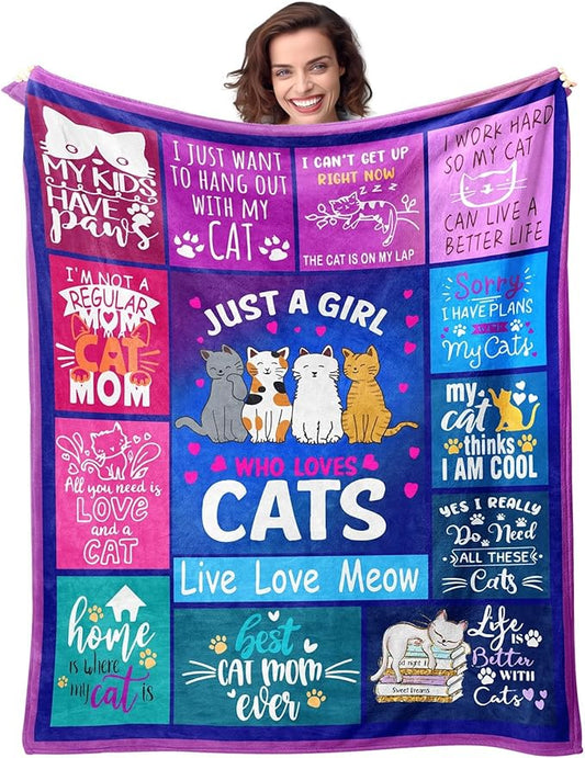 Cat Girl Blanket for Cat Moms 50X60 Just a Girl Who Loves Cats Soft Throw Blanket Christmas Cats Themed Gifts for Owners Girls