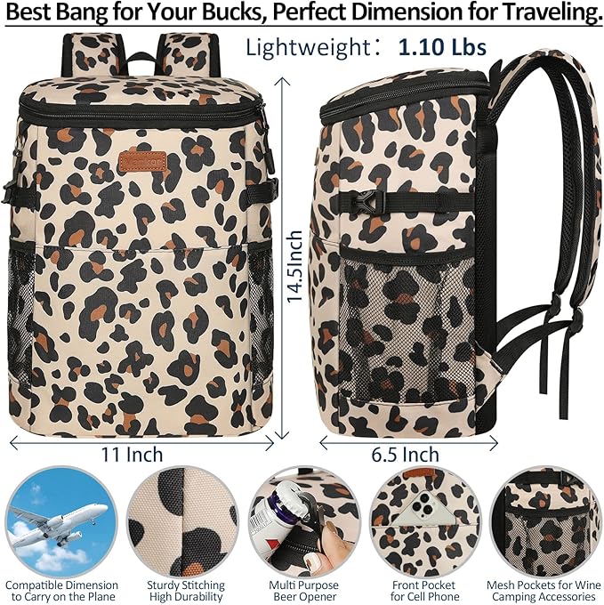 Camping Cooler Backpack 30 Cans, Soft Backpack Coolers Insulated Leak Proof Travel Cooler Bag Waterproof Lunch Picnic Beach Work Trip Thermal Bag Drink Beverage Beer Bag Cooler