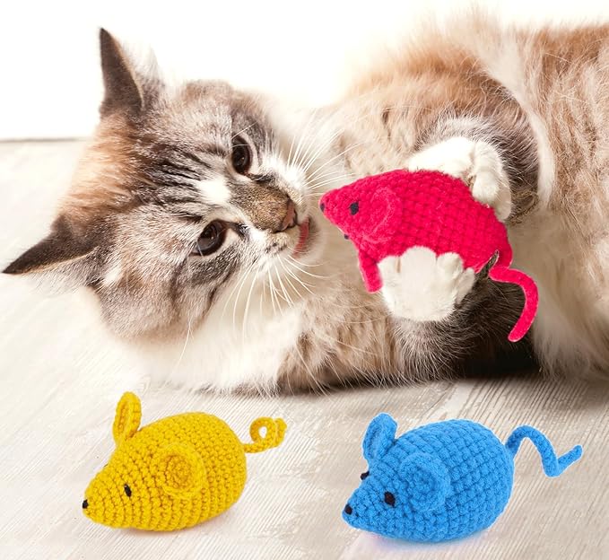 Retro Shaw Catnip Toys Mice,Cat Nip Toys for Indoor Cats Kitten,6 Pack Cat Toys Mouse Woolen Yarn Crochet Animals Toys,Cat Teeth Cleaning Toy Cat Kicker Toys