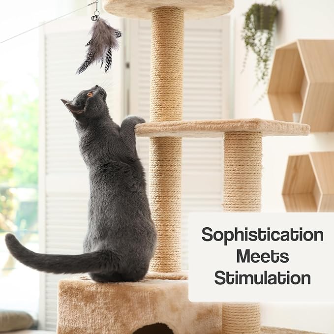 Cat Park Cat Wand Toys for Indoor Cats - 2PCS Interactive Cat Toy Wand with 4 Cat Feather Toys Refills, 27" Flexible Steel Wire, Sturdy Wood Handle & Bell, Fun Kitten or Cat Teaser Toy to Play, Chase