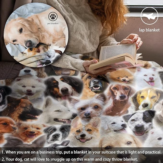 Large Fleece Throw Blanket for Couch Sofa, Fuzzy Soft Cozy Blankets and Throws Warm Lightweight Plush Lap Blanket for Women Men, 50 x 60 inches, Cute Dogs Pattern