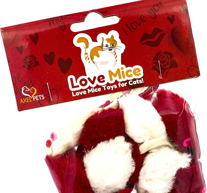 20 I Love You Romantic Cat Mice Toys with Catnip and Rattle Sound Made of Real Rabbit Fur Interactive Catch Play Mouse Toy for Cat, for St Valentine's Day, Anniversary, New Year