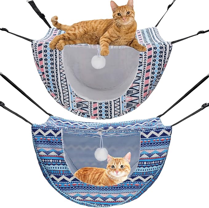 Unittype 2 Pieces Cat Cage Hammock Hanging Pet Bed Double Layer Soft Plush Hanging Pet Bed Comfortable Hammock Bed for Indoor Kitten Cats Ferret Hamster Rabbit or Small Animals, 2 Styles (Boho)
