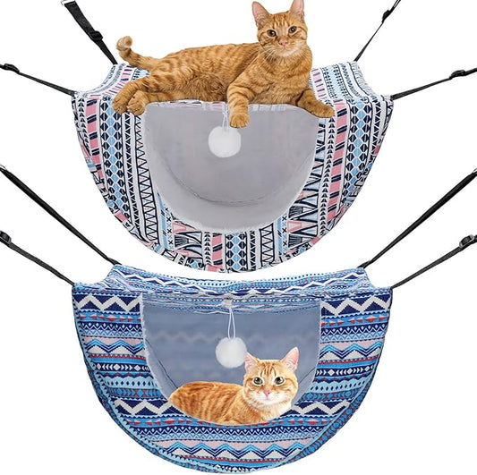 Unittype 2 Pieces Cat Cage Hammock Hanging Pet Bed Double Layer Soft Plush Hanging Pet Bed Comfortable Hammock Bed for Indoor Kitten Cats Ferret Hamster Rabbit or Small Animals, 2 Styles (Boho)