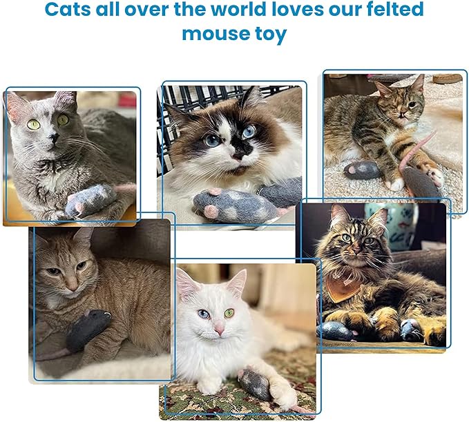 Wool Cat Mouse Toys – 4-Pack Handmade Felt Mice Without Catnip for Indoor Cats, Unique Cat Toys for Hours of Engaging Playtime Fun