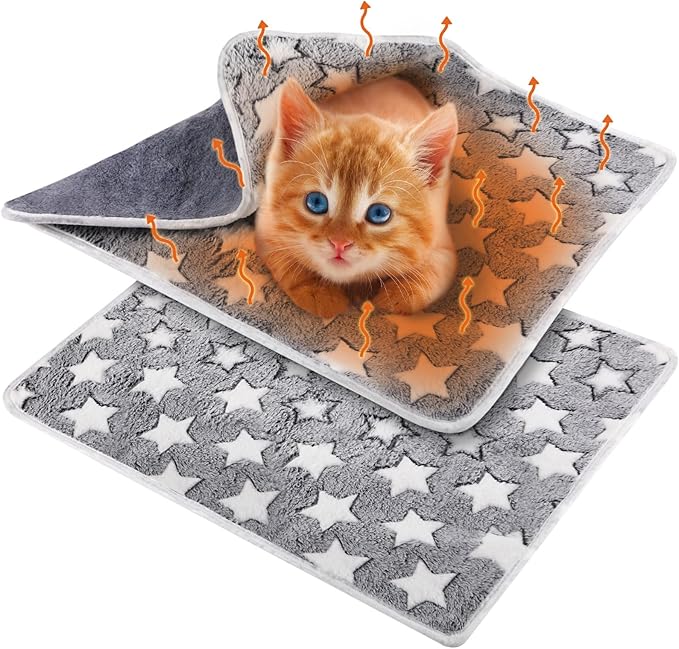 2 Pcs Self Warming Cat Bed Cute Dog Cat Thermal Mat Self Warming Star Cat Mat Pet Heating Pad Cat Blanket for Indoor Outdoor Washable(Large Star,24 x 18)