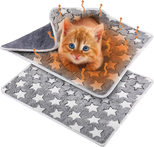 2 Pcs Self Warming Cat Bed Cute Dog Cat Thermal Mat Self Warming Star Cat Mat Pet Heating Pad Cat Blanket for Indoor Outdoor Washable(Large Star,24 x 18)