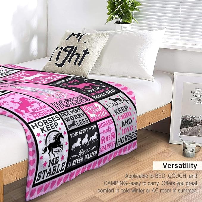 Horse Gifts Blanket Just A Girl Who Loves Horses Themed Blankets for Horse Lovers Adults Women Girls Christmas Birthday Gifts Decor Throw Blanket 50"X40"