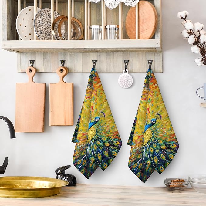 Beautiful Peacock Kitchen Towels Decorative Set of 2 Tea Towels Hand Towels Absorbent Dish Towels for Kitchen Drying Bathroom Farmhouse Home Decor Housewarming Gifts