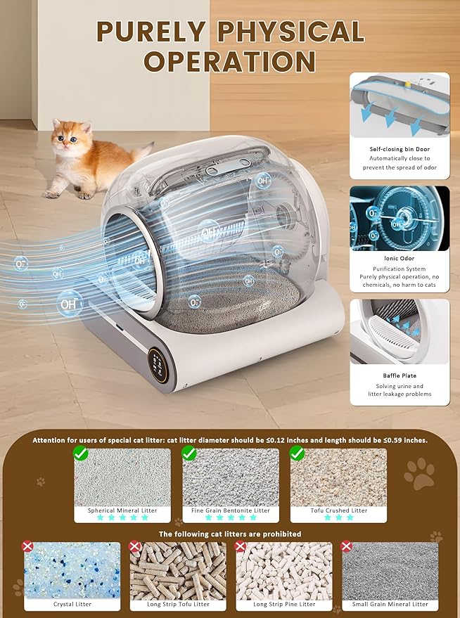 (2025) Self Cleaning Litter Box, Upgraded Robot Automatic Litter Box for Multiple Cats, 65L+9L Extra Large, Features Negative ion Sterilization and Deodorization, APP Control, Health Monitor