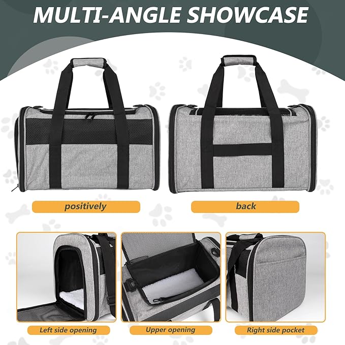 Carriers Soft-Sided Pet Carrier Case for Small Medium Cats Dogs Puppy Under 15 lbs,Airline Approved Cat Carrier with 4 Ventilated Windows (Medium,Grey&Black)