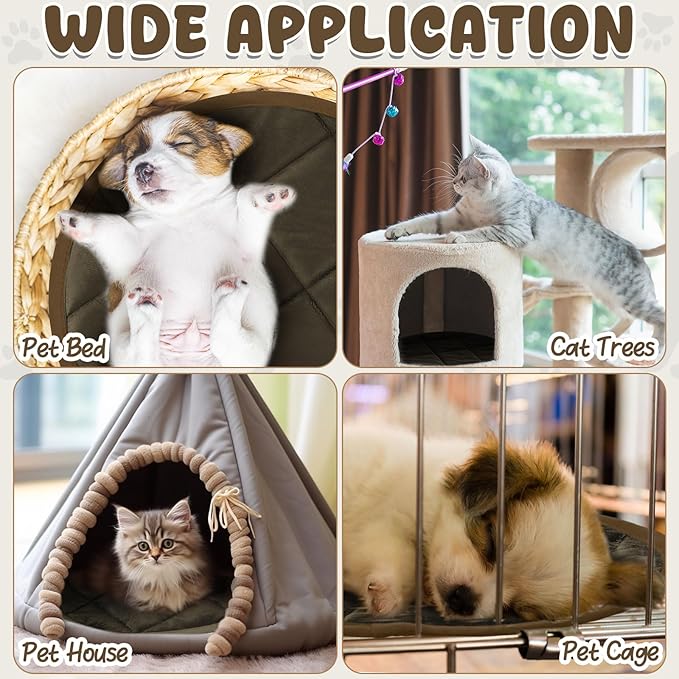 2 Pcs Cat Heating Pad Round 16 Inch Self Heating Cat Mat Washable Heated Cat Bed Anti Slip Cat Warming Pad Pet Bed Mat for Kennel Dog Crate Indoor Outdoor(Coffee,16 Inch)