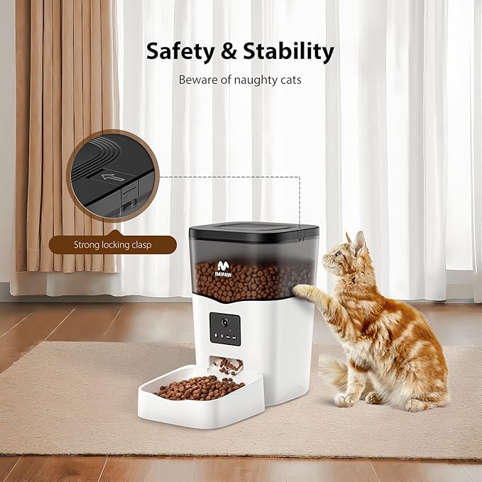 Automatic Cat Feeder with Camera: Automatic Cat Food Dispenser App Remote Control Timed Feeding of Dry Food WiFi Pet Feeder with Audio and Video Recording Up to1-8 Meals for Cat & Small Dog